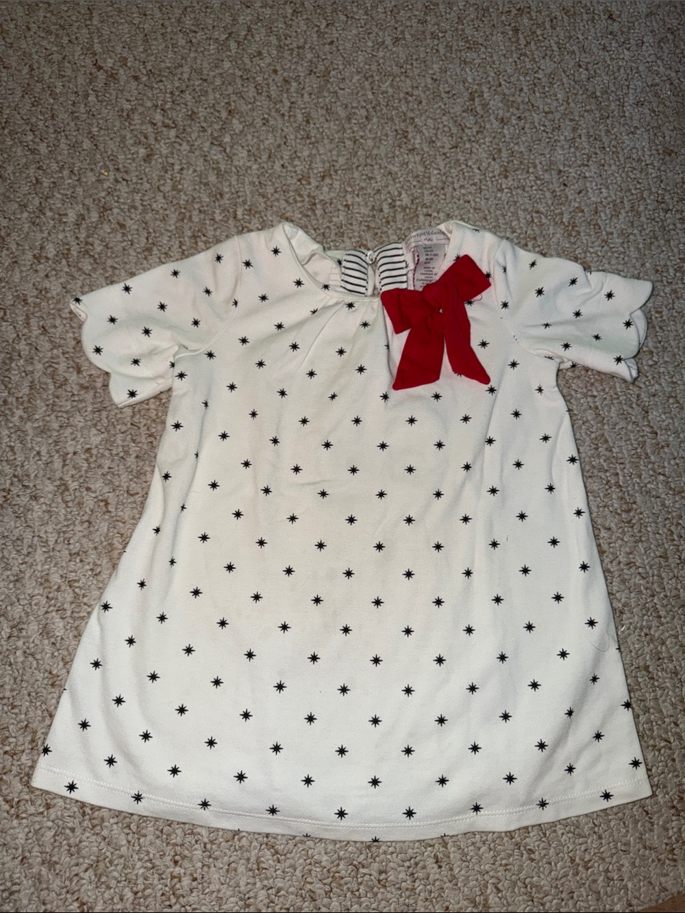 Little Girls Star Print Short Sleeve Tunic Dress with Playful Red Bow